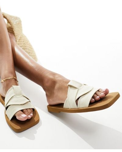 Public Desire Lyra Linen Look Slip On Flat Sandals - Natural