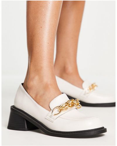 ASOS Sergio Mid Heeled Loafers With Chain - Natural