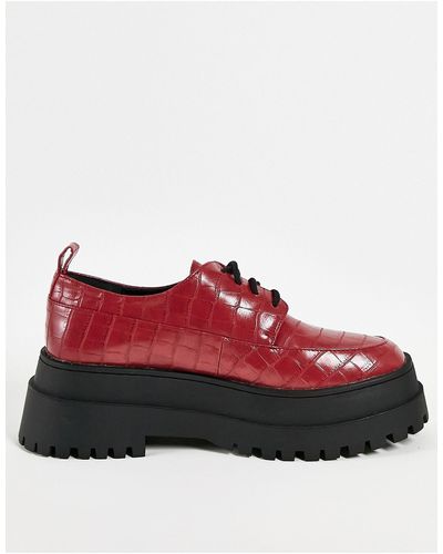 London Rebel Super Chunky Lace Up Shoes - Red