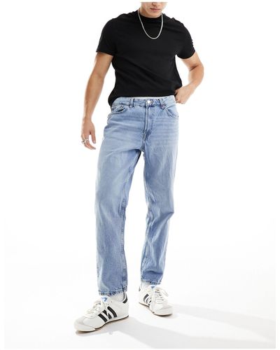 Bershka – vintage-jeans mit geradem schnitt - Blau