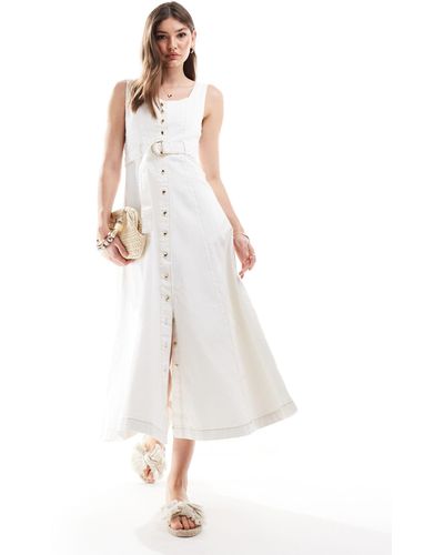 Forever New Denim Belted Midi Dress - White