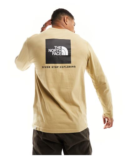 The North Face Redbox - t-shirt a maniche lunghe color pietra con stampa sul retro - Neutro
