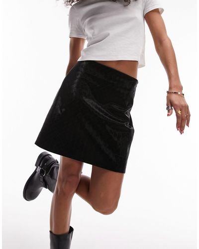 TOPSHOP Leather Look Weave Mini Skirt - Black