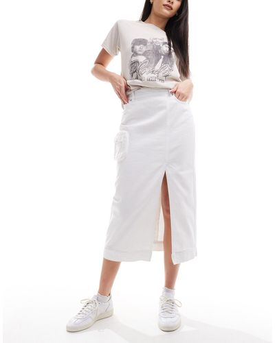 Armani Exchange Midi Denim Skirt - White