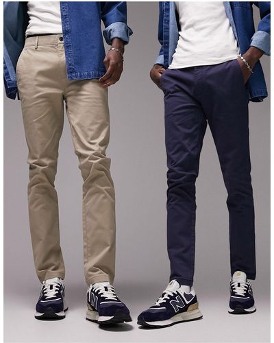 TOPMAN 2 Pack Skinny Chino Trousers - Blue