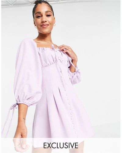 Missguided Skater Dress With Balloon Sleeve - Purple