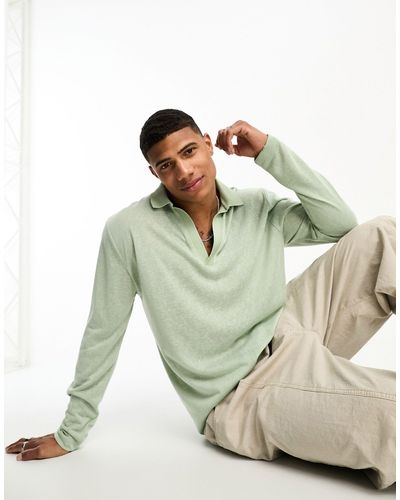 ASOS Relaxed Long Sleeve Camp Collar Polo Shirt - Green
