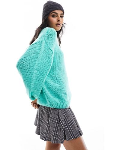ASOS Oversized Crew Neck Sweater With Balloon Sleeves - Blue