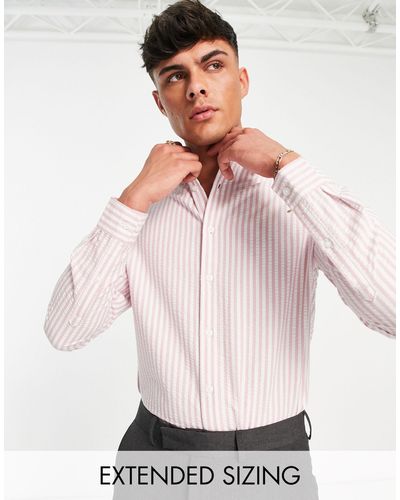 ASOS Net, Gestreept, Regular-fit Overhemd Van Seersucker Met Textuur - Roze