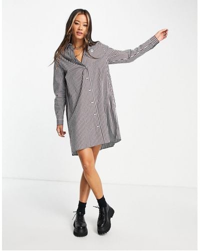 Fred Perry F Perry Pleated Gingham Shirt Dress - Grey