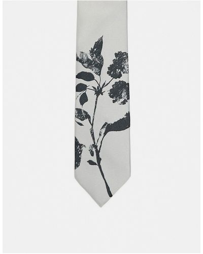 ASOS Cravatta sottile beige con stampa floreale - Bianco
