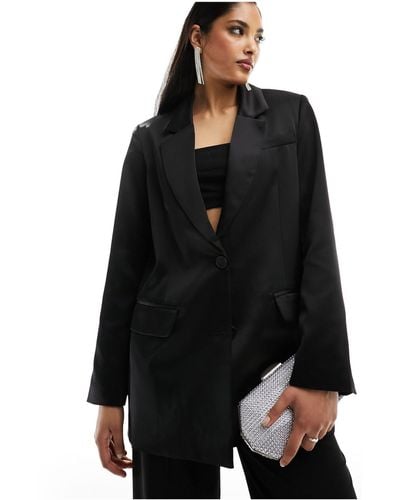 SELECTED Femme – satin-blazer mit lockerem schnitt - Schwarz