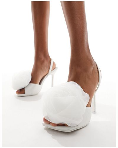 Public Desire Bridal Aubrey Mid Heeled Sandal With Rosette - White