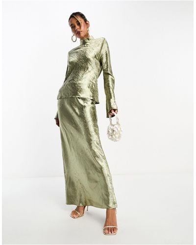 ASOS Crinkle Satin Bias Maxi Skirt Co-ord - Green