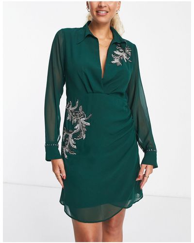 Hope & Ivy Robe chemise courte ornementée - émeraude - Vert