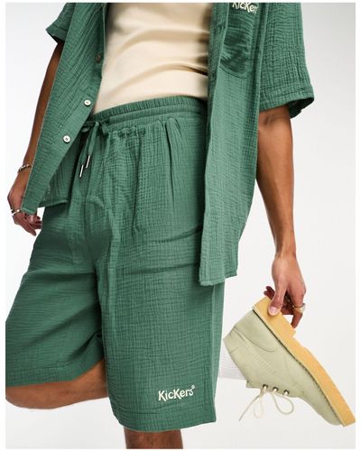 Kickers baggy Fit Muslin Shorts With Tie Waist And Embroidered Logo (part Of A Set) - Green