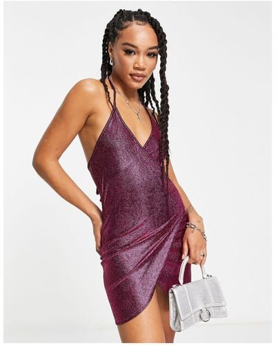 AsYou Disco Wrap Halter Mini Dress - Purple