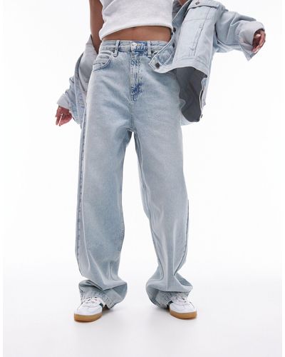 TOPSHOP – baggy-jeans mit hohem bund und sonnengebleichtem look - Blau