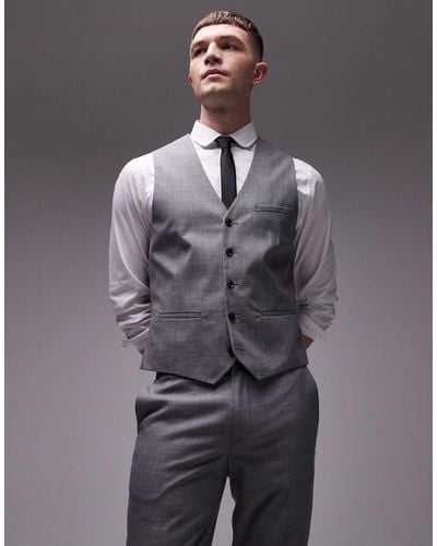 TOPMAN Textured Suit Vest - Gray