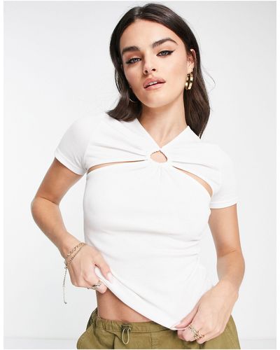 TOPSHOP Keyhole Cut Out Short Sleeve Tee - White