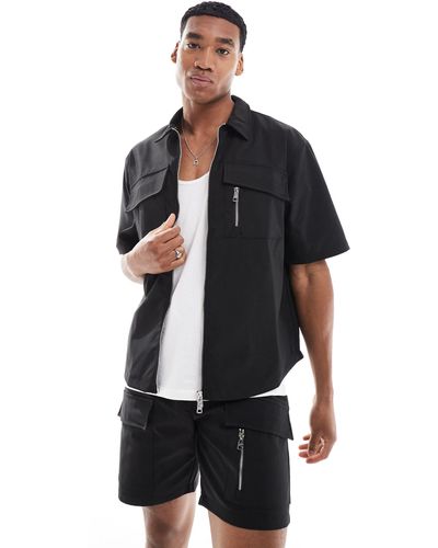 The Couture Club Co-ord Nylon Zip Through Utility Shirt - Black