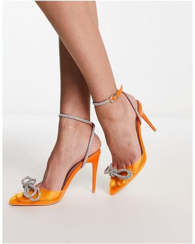 New Look Scarpe arancioni trasparenti con tacco e fiocco gioiello - Bianco