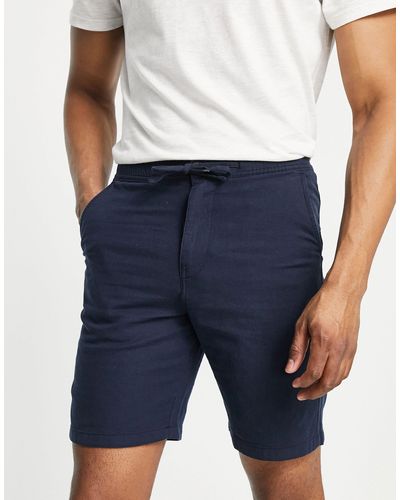 SELECTED – schmal geschnittene shorts aus leinenmischung - Blau
