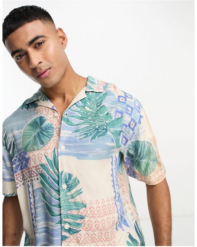 Pull&Bear Overhemd Met Hawaiiaanse Print - Blauw