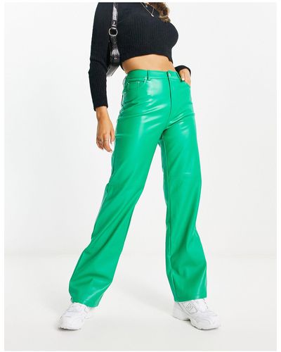 Pimkie High Waisted Faux Leather Straight Leg Trouser - Green