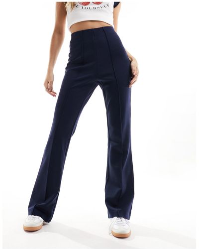 Vila High Waisted Pin Tuck Pull On Trousers - Blue
