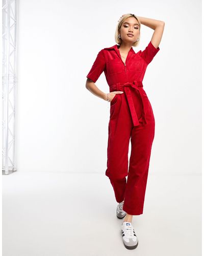 & Other Stories Belted Corduroy Jumpsuit - Red