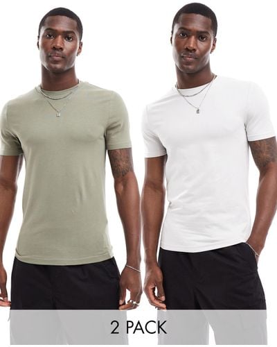 ASOS 2 Pack Muscle Fit T-shirts - White