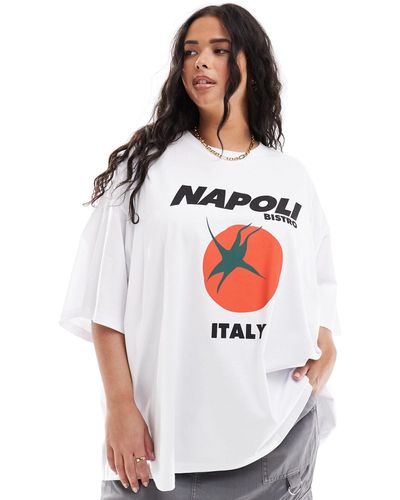 ASOS Asos design curve - t-shirt oversize à imprimé graphique napoli et tomate - Blanc