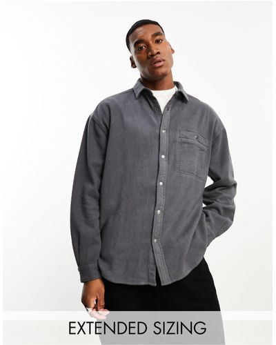 ASOS 90s Oversized Washed Flannel Popper Shirt - Grey