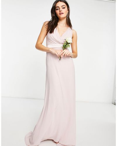 TFNC London Bridesmaid Plunge Front Bow Back Maxi Dress - Pink