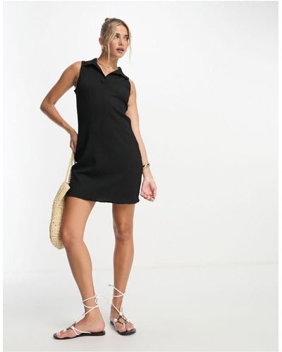 Mango Collar Ribbed Mini Dress - Black