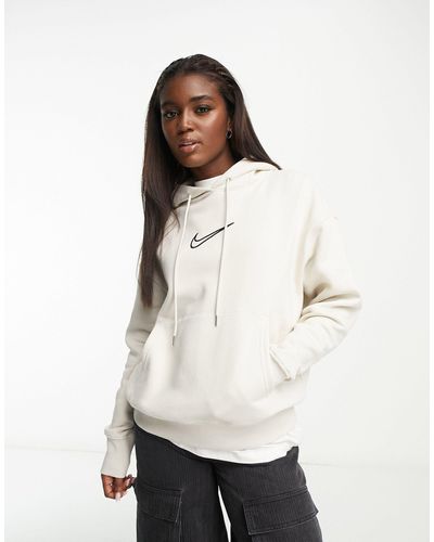 Nike Phoenix - sweat à capuche en polaire avec logo virgule taille moyenne - marron minerai clair - Blanc
