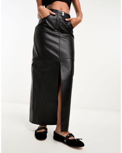 ASOS Leather Maxi Skirt With Front Split - Black