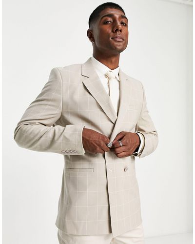 Bolongaro Trevor Wedding Skinny Double Breasted Suit Jacket - Natural