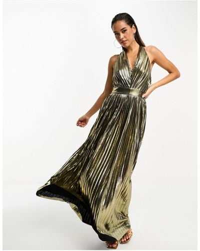 TFNC London Halterneck Pleated Maxi Dress - Metallic