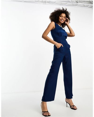 Closet Tailored Jumpsuit With Pockets - Blue