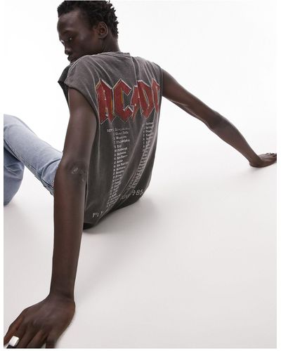 TOPMAN Oversized Fit Sleeveless T-shirt With Front And Back Acdc Tour Print - Black