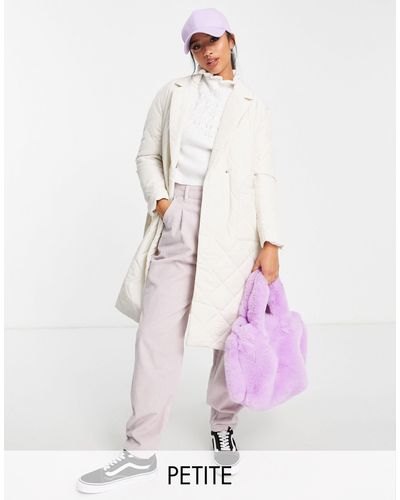 Only Petite Quilted Tie Waist Longline Coat - Pink