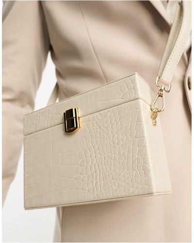 ASOS Faux Leather Croc Box Bag With Clasp - Natural
