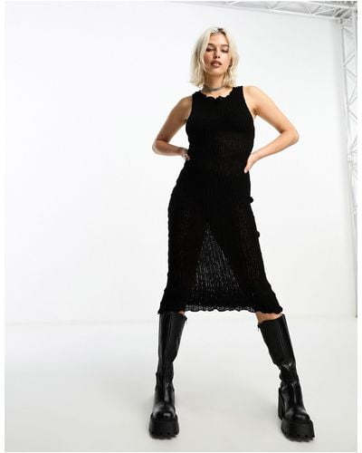Collusion Lettuce Hem Sleeveless Slash Neck Knitted Maxi Dress - Black