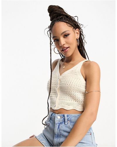 New Look Button Down Crochet Top - White