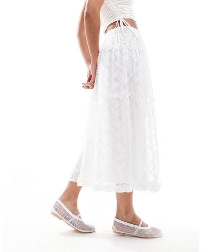 Minga London Lace Tiered Maxi Skirt - White