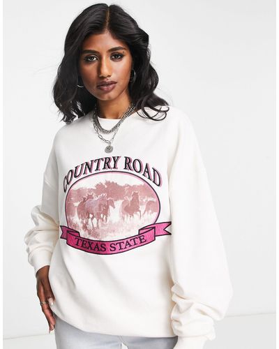 Reclaimed (vintage) Inspired Sweat With Country Road Graphic - White