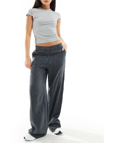 Weekday Emmie Linen Blend Tailored Trousers - Blue