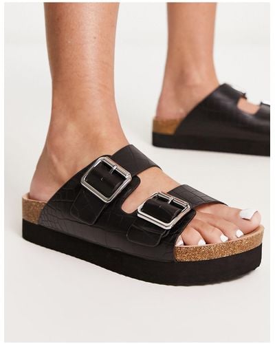 Monki Double Strap Flat Croc Sandals - Natural